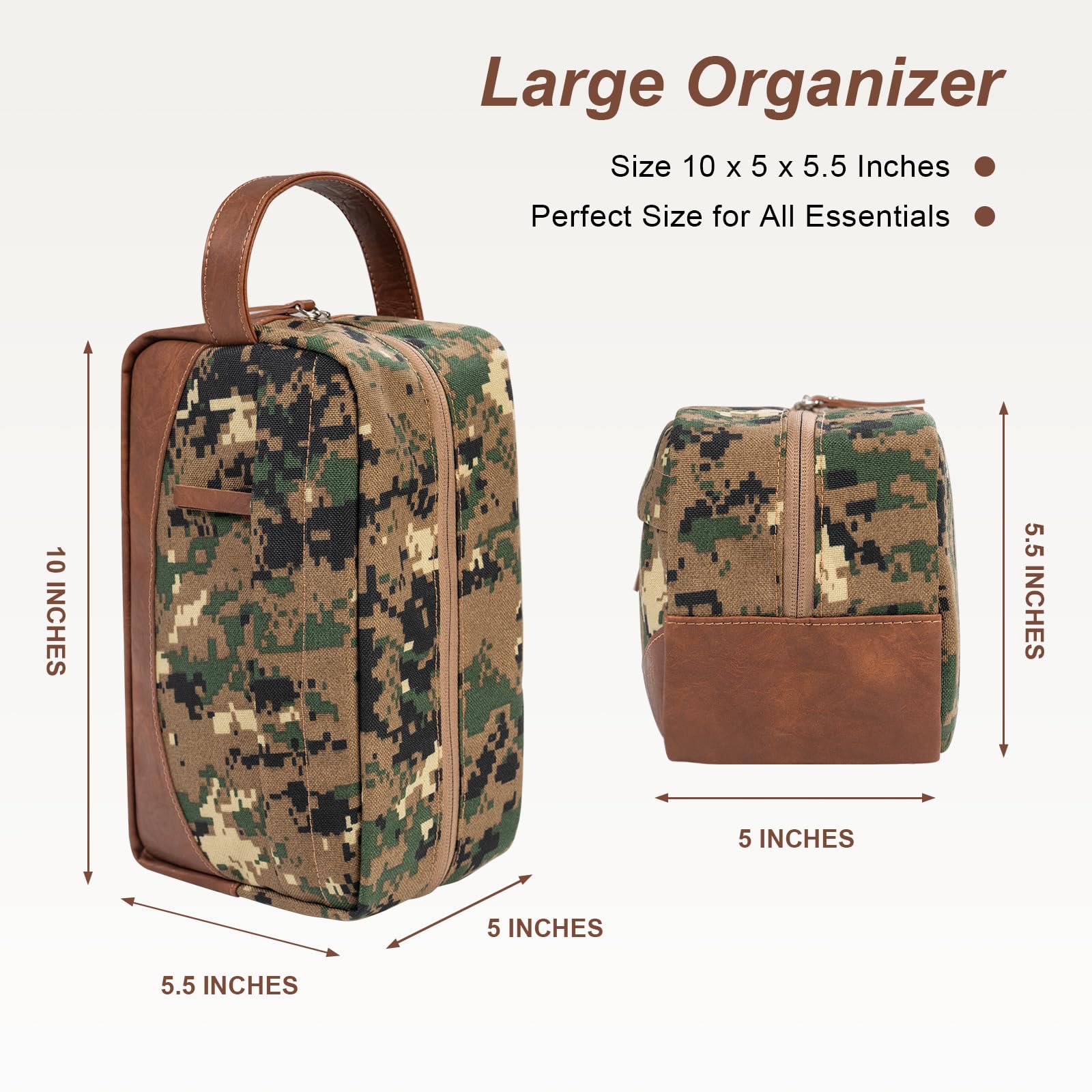 Ezday Travel Toiletry Bag for Men, Hanging Toiletry Organizer, Water Resistant Shaving Kit with Large Capacity for Travel Accessories (Camo-Green, Medium)