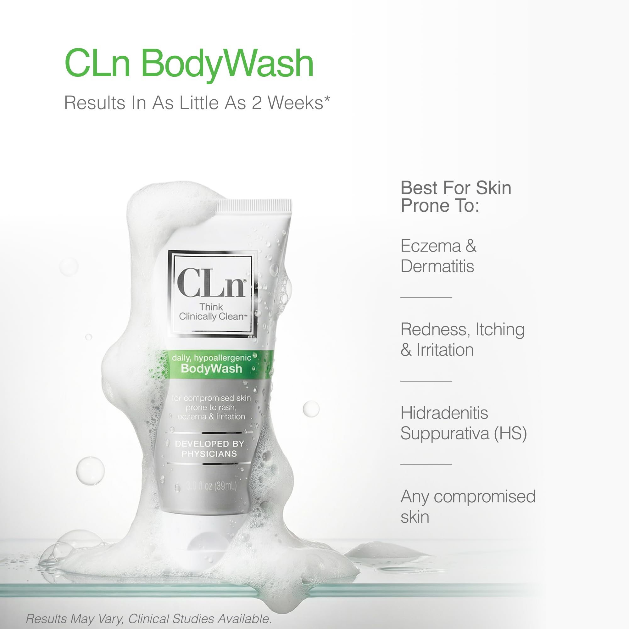 CLn® BodyWash – Non-Drying Body Wash Preserved with Sodium Hypochlorite, For Compromised Skin Prone to Eczema, Dermatitis, Rash & Hidradenitis Suppurativa, Fragrance-Free & Paraben-Free, 3 fl oz