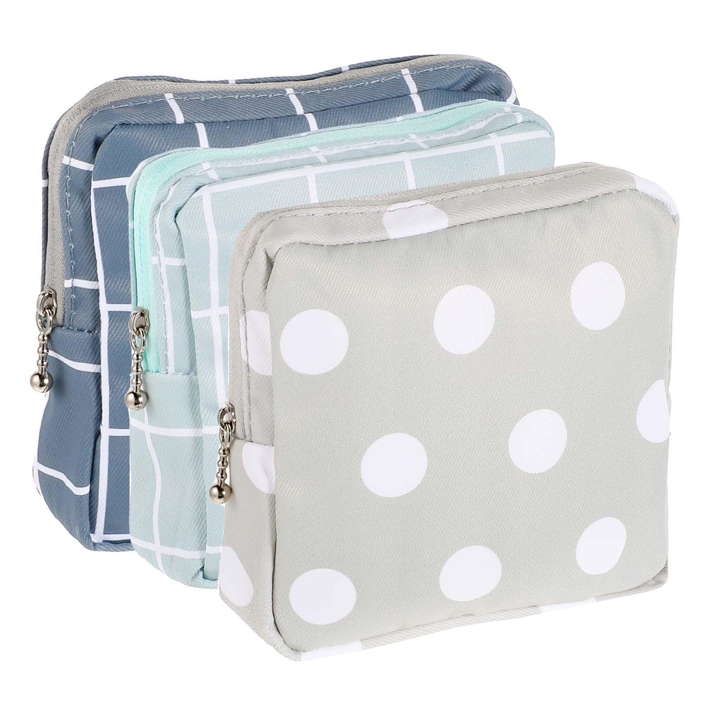 3 PCS Sanitary Pad Storage Bag Portable Period Bag for Teen Pads/Sanitary Napkins/Tampons, Sanitary Napkin Storage Bag First Period Gifts for School, Daily Hygiene Bag Travel Containers(Grey, Blue)