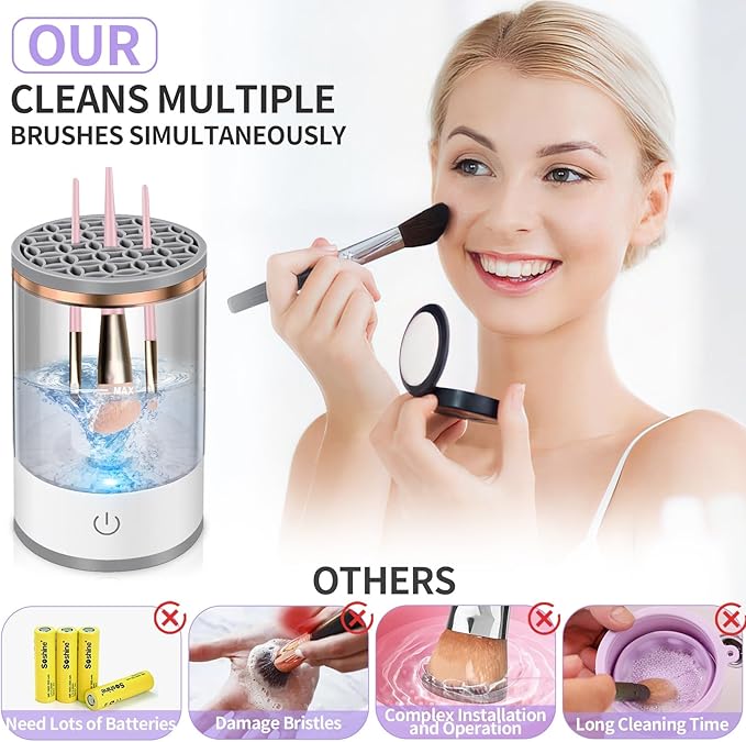 Electric Makeup Brush Cleaner – Brush Cleaning Machine, 30 Second Fast Deep Clean, USB Powered One-Button Operation, Low Noise Portable Makeup Brush Washer for Home Travel Beauty Salon