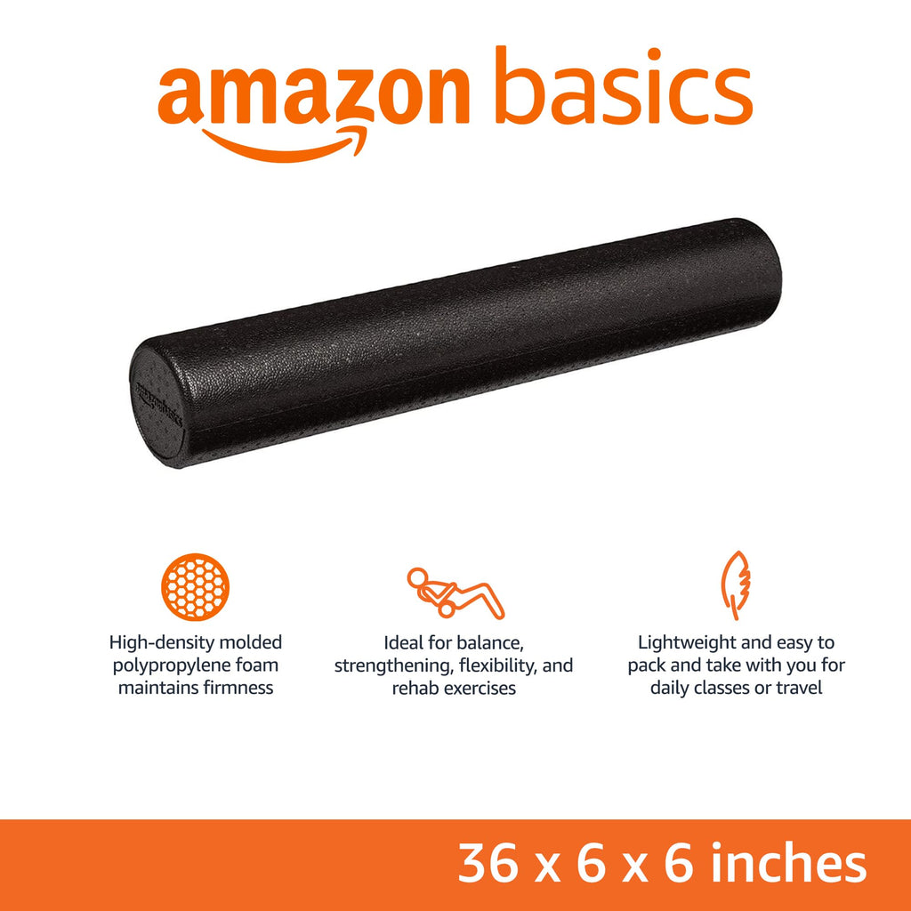 High-Density Foam Roller for Exercise, Stretching and Muscle Recovery, 36 Inches, Black