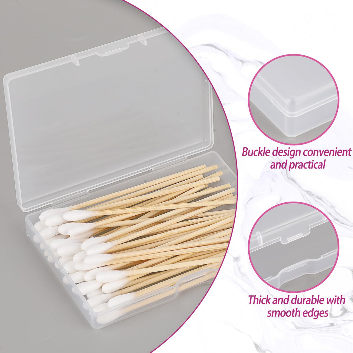 KALIONE 3-Piece Portable Travel Cotton Pad Holder - Bathroom Vanity Countertop Storage Organizer - Cotton Ball & Swab Dispenser - Transparent
