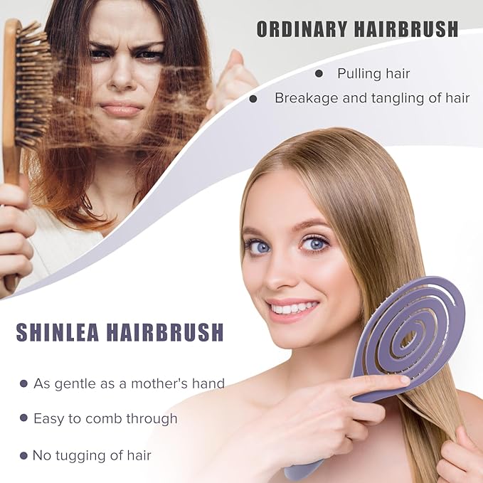SHINLEA Detangle Hair Brush, Detangling Wet & Dry Spiral Hairbrush for Women, Men, Kids, Vented Detangler for Blow Drying, Glide Through Tangles For All Hair Types (Purple)