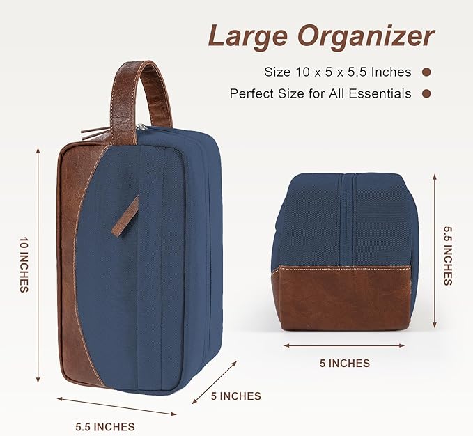 Ezday Travel Toiletry Bag for Men, Hanging Toiletry Organizer, Water Resistant Shaving Kit with Large Capacity for Travel Accessories (Blue, Medium)