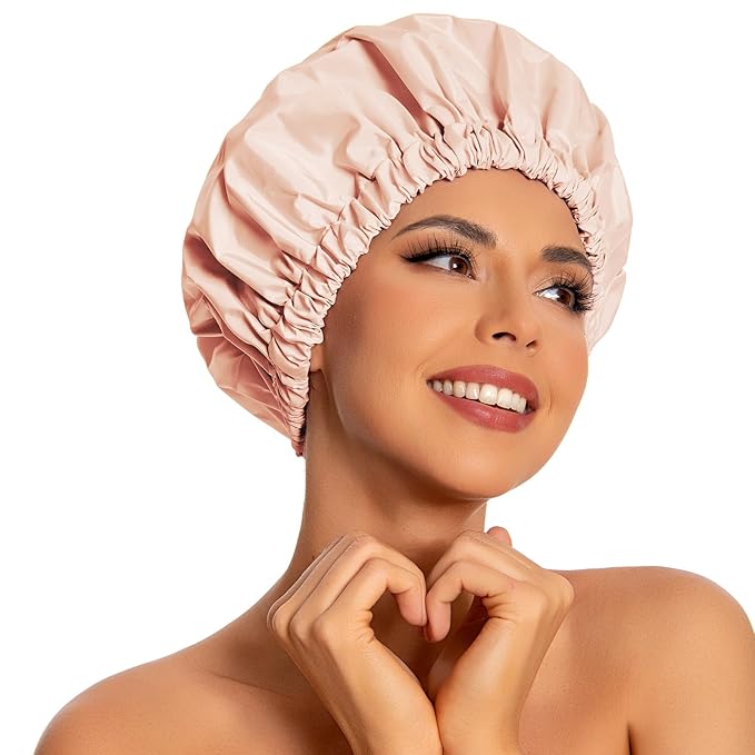 Edoneery Reusable Shower Caps for Women, Waterproof Long Hair Bonnet
