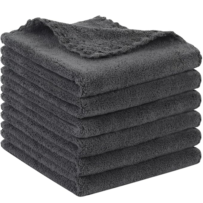 SUNLAND Microfiber Face Cloth Reusable Makeup Remover Facial Cleansing Towel Ultra Soft Face Washcloth 12inchx12inch 6 Pack Dark Grey