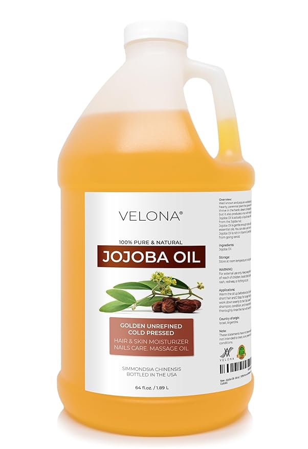 velona Jojoba Oil - 64 oz | 100% Pure and Natural | Golden, Unrefined, Cold Pressed, Hexane Free | Moisturizing Face, Hair, Body, Skin Care, Cuticles