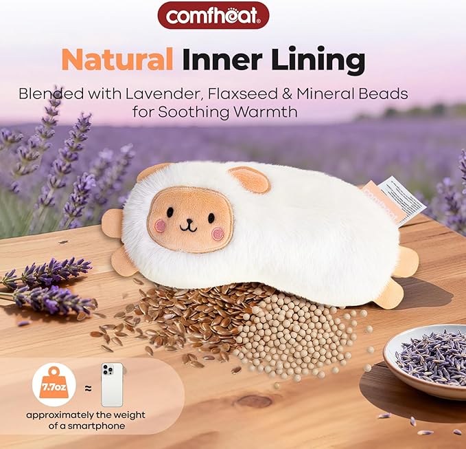 Comfheat Lavender Weighted Eye Pillow for Yoga, Microwavable Moist Heat Eye Compress Mask Pillow with Washable Cover for Relaxation, Sleeping, Meditation, Yoga, Spa, Migraine Relief