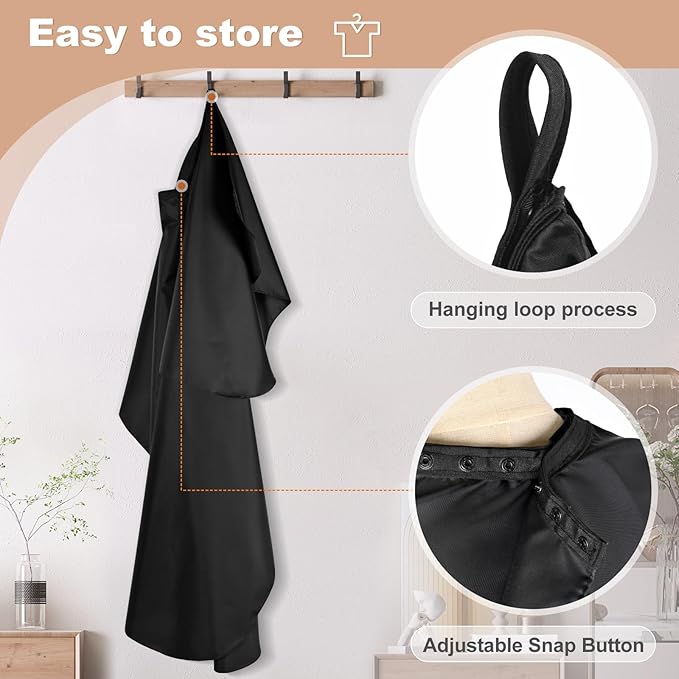 JSAZCKC Hair Cutting Cape with Adjustable Snap Closure, Professional Barber Cape, Haircut Salon Supplies for Men and Women - 57" x 51"(Black)