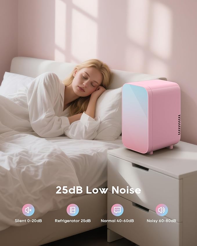BEICHEN Mini Fridge, 6 Liter/8 Can Skincare Fridge, 110V AC/DC Portable Thermoelectric Cooler & Warmer for Skin Care, Cosmetics, Beverage, Food, Great for Bedroom, Office, Dorm (Pink)