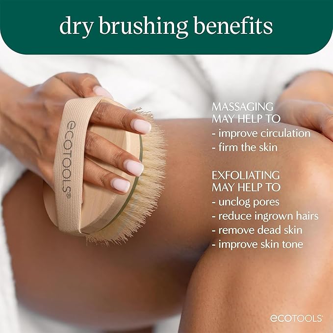 EcoTools Dry Body Brush for Circulation, Dead Skin Removal + Exfoliating Body Scrubber Bath Net, Inspired by The African Net Sponge, Self-Care Gifts, Natural Beige