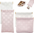 4PCS Small Makeup Bag for Purse, Mini Leather Pocket Cosmetic Bag for Women, Waterproof Portable Makeup Pouch No Zipper Coin Purse Lipstick Bag Accessories, Checkered Travel Storage Bag(White, Pink)