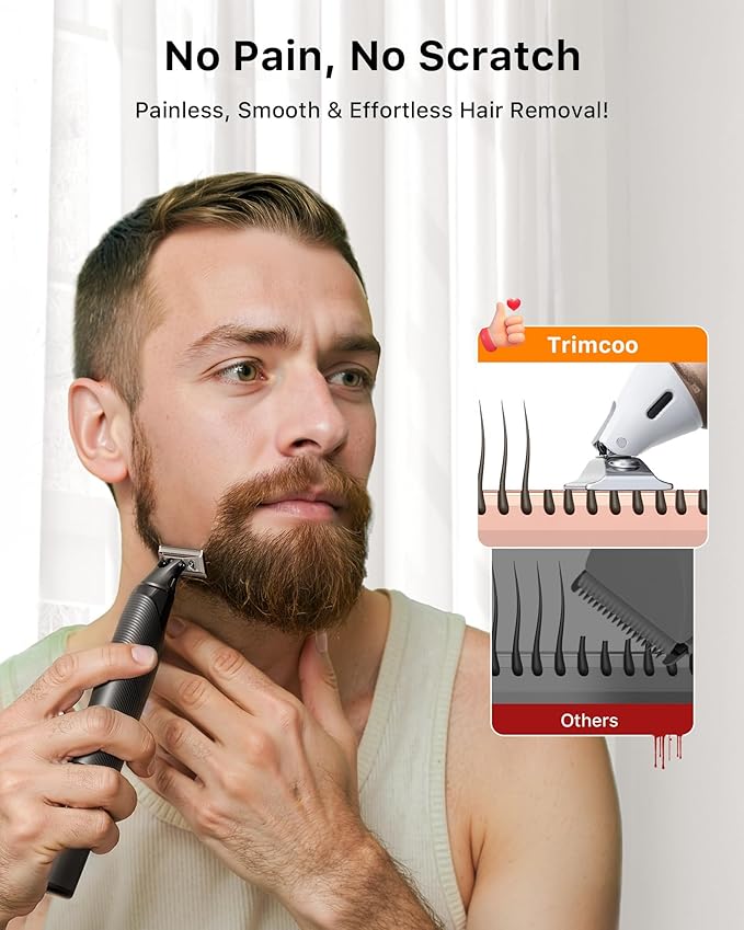 Trimcoo Men's Electic Beard Trimmer with 12-in-1 Rotating Combs - Professional Precision Styling,Magnetic Snap Blade, Wet/Dry Use, USB-C Fast Charge, Travel Friendly - Ideal for All Beard Styles