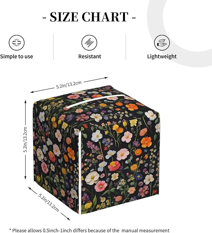 Spring Floral Tissue Box Cover Square Leather Tissue Holder Vintage Wildflower Decorative Facial Tissue Case for Bathroom Bedroom Living Room Office Desk Home Decor