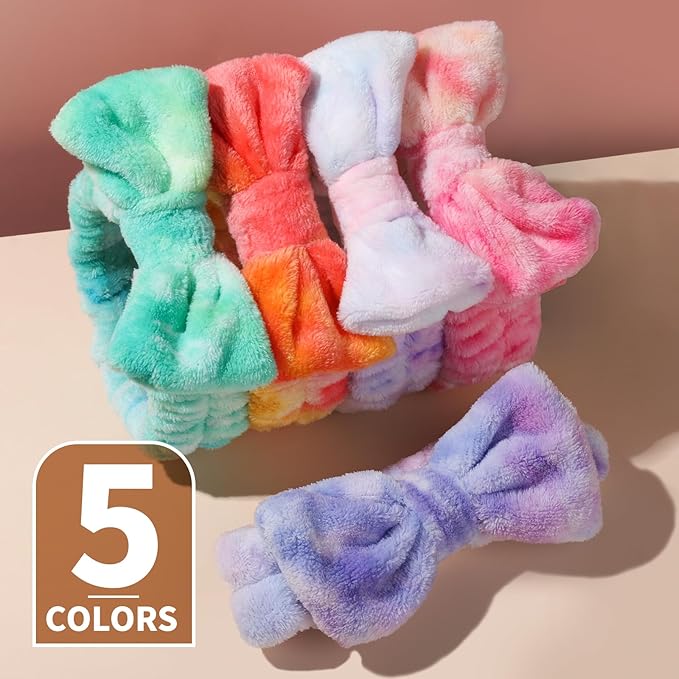 Teenitor Makekup Headband, 5pcs Spa Headband for Face Washing with Removable Bow