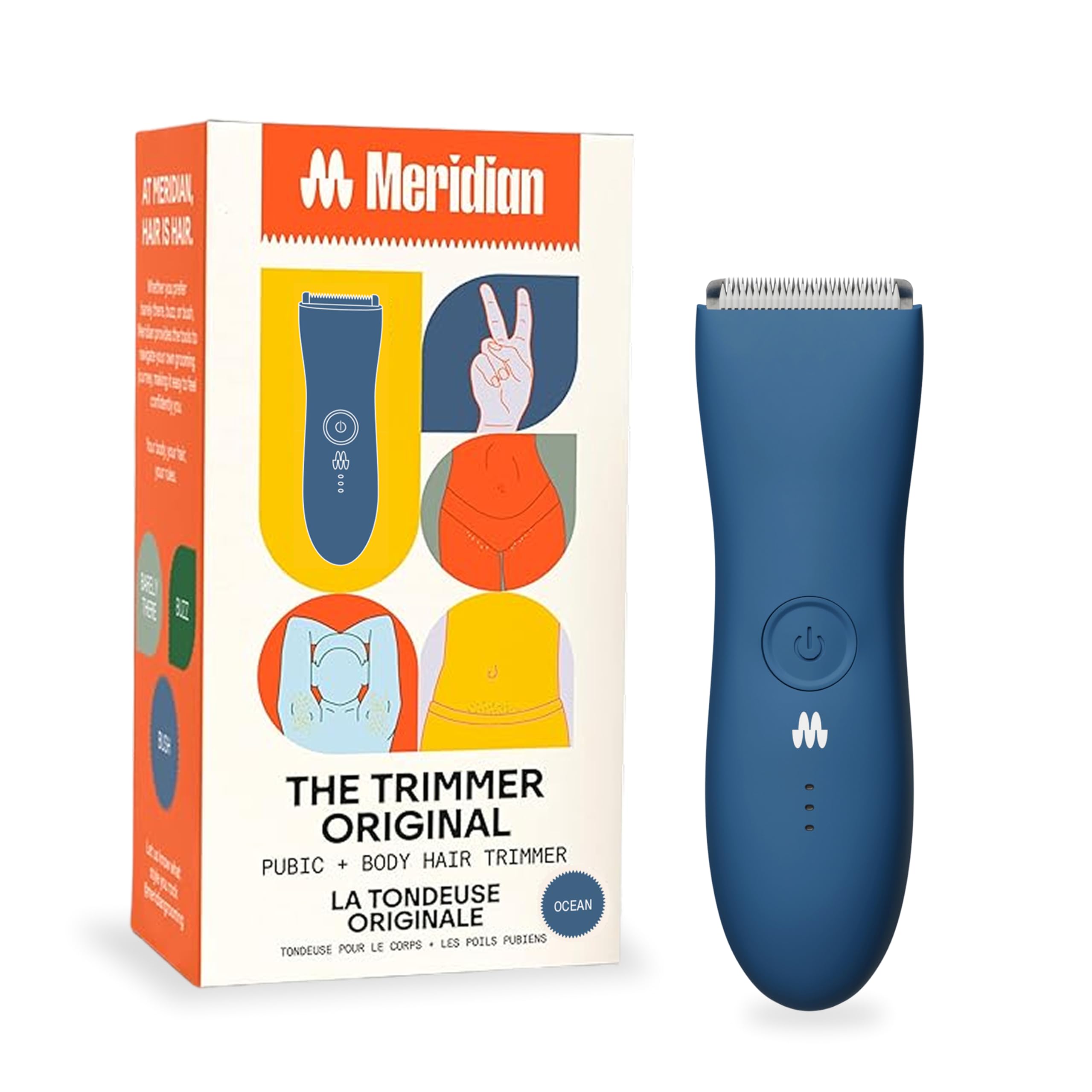 MERIDIAN The Trimmer Original - Body Hair Trimmer for Men, Electric Shaver for Pubic Hair, Chest, Legs & Bikini, Waterproof & Rechargeable, Ocean