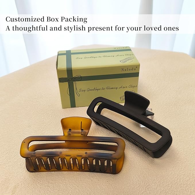 Nalodu Hair Claw Clips 5 Inch Unbreakable Extra Large Square Rectangle Matte XL Claw Clip Clamp Neutral Colors for Thick Curly Long Hair Women - 2 Pack