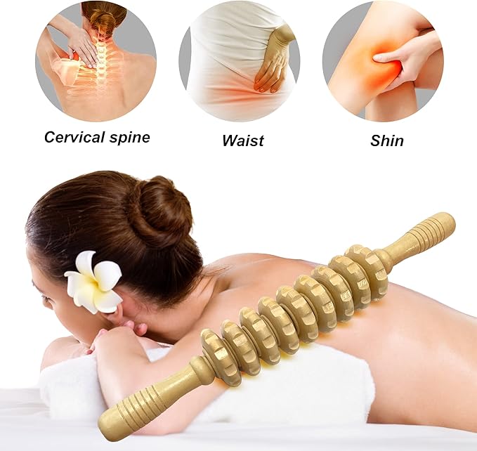 Deston 2Pcs Manual Massager Wooden Roller Trigger Point Massager Stick for Fascia, Cellulite, Muscle & Abdomen, Body Therapy Massager, Muscle Belly Relief Tool