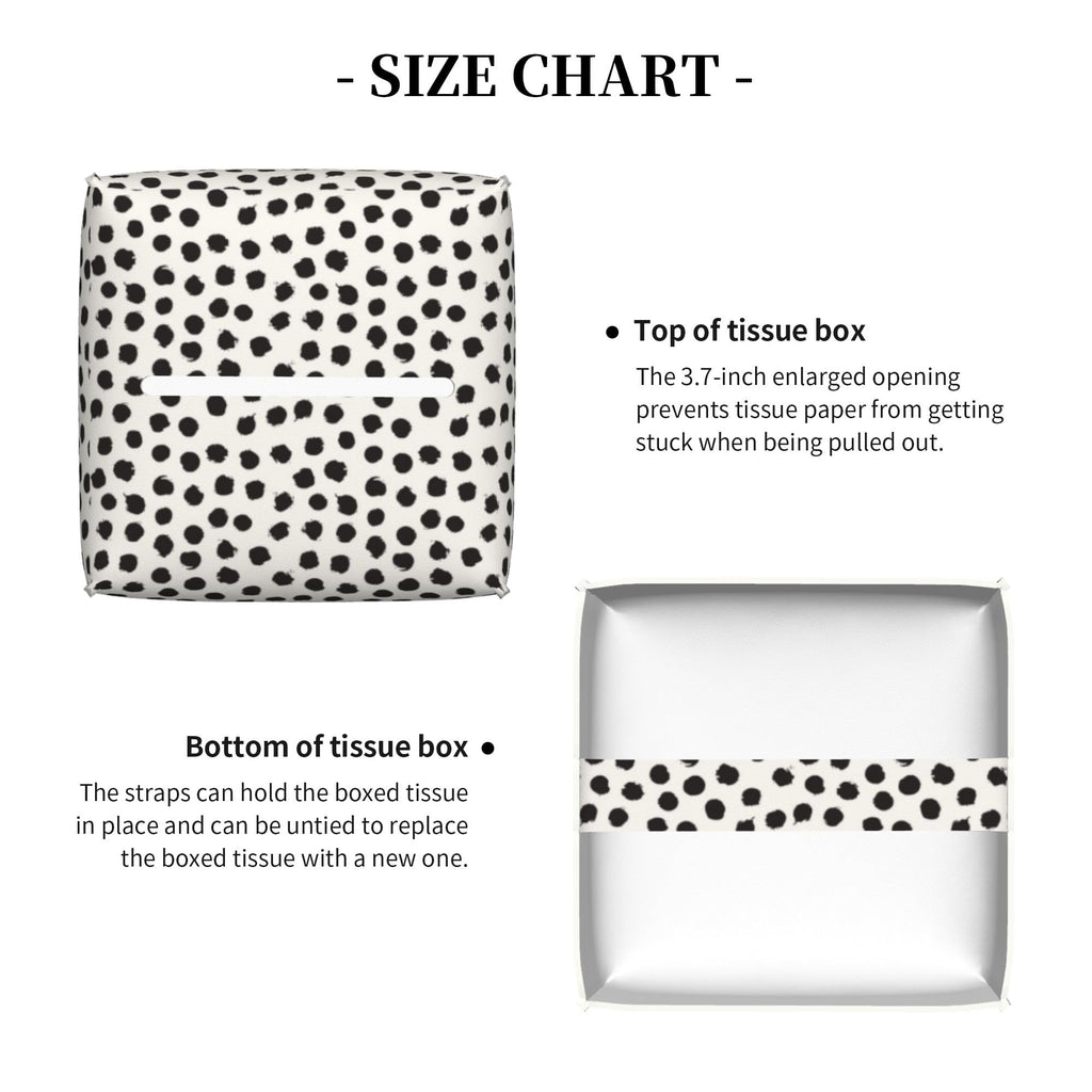 Polka Dot Black Circle Tissue Box Cover Square,Abstract Round Brush Strokes Tissue Box Holder Waterproof Leather Facial Paper Organizer Dispenser for Bathroom Home Car Nightstand Vanity Desk