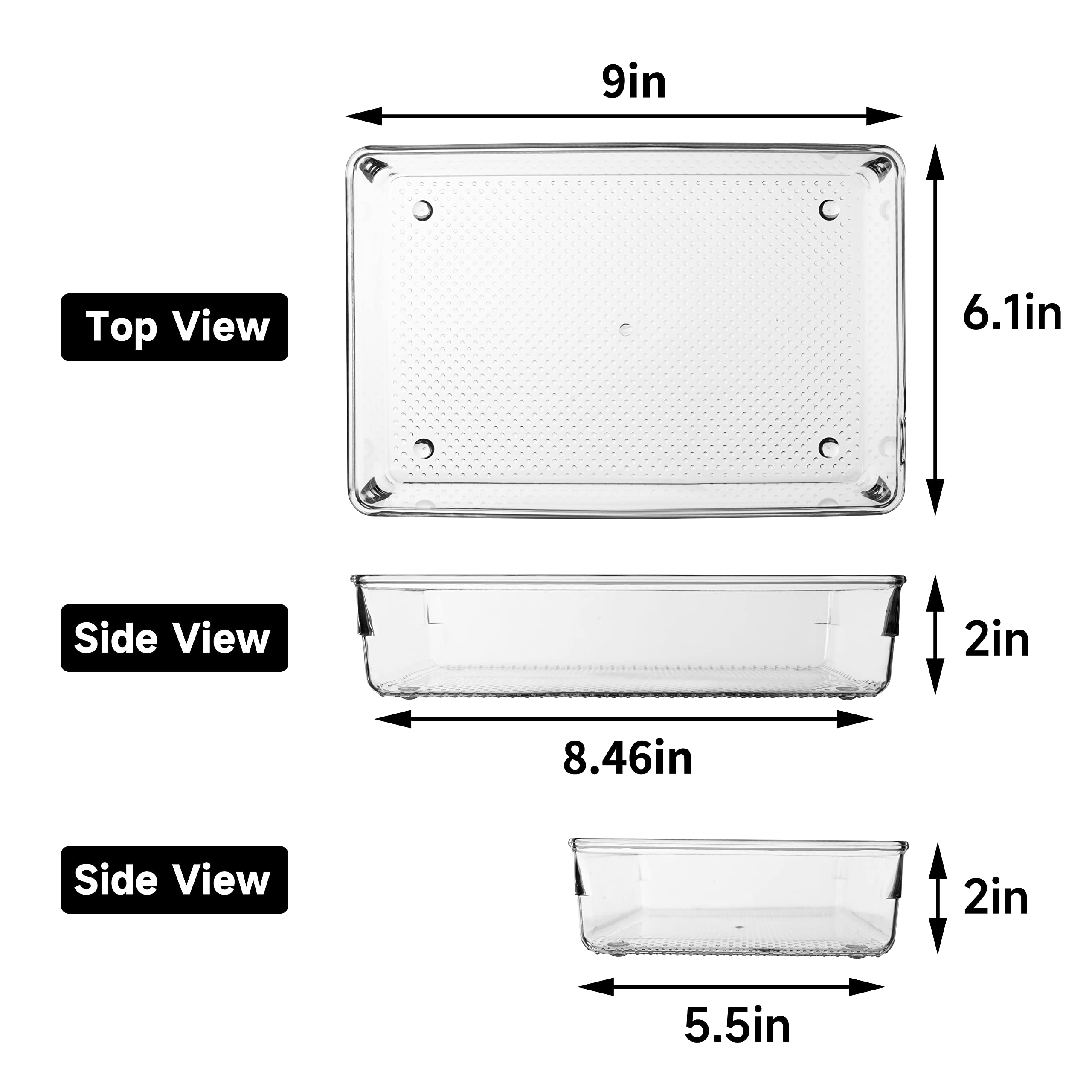 ihomecooker 5 Pack Clear Plastic Drawer Organizer Tray Cutlery Utensil Makeups Drawer Silverware Organizers 6" X 9"