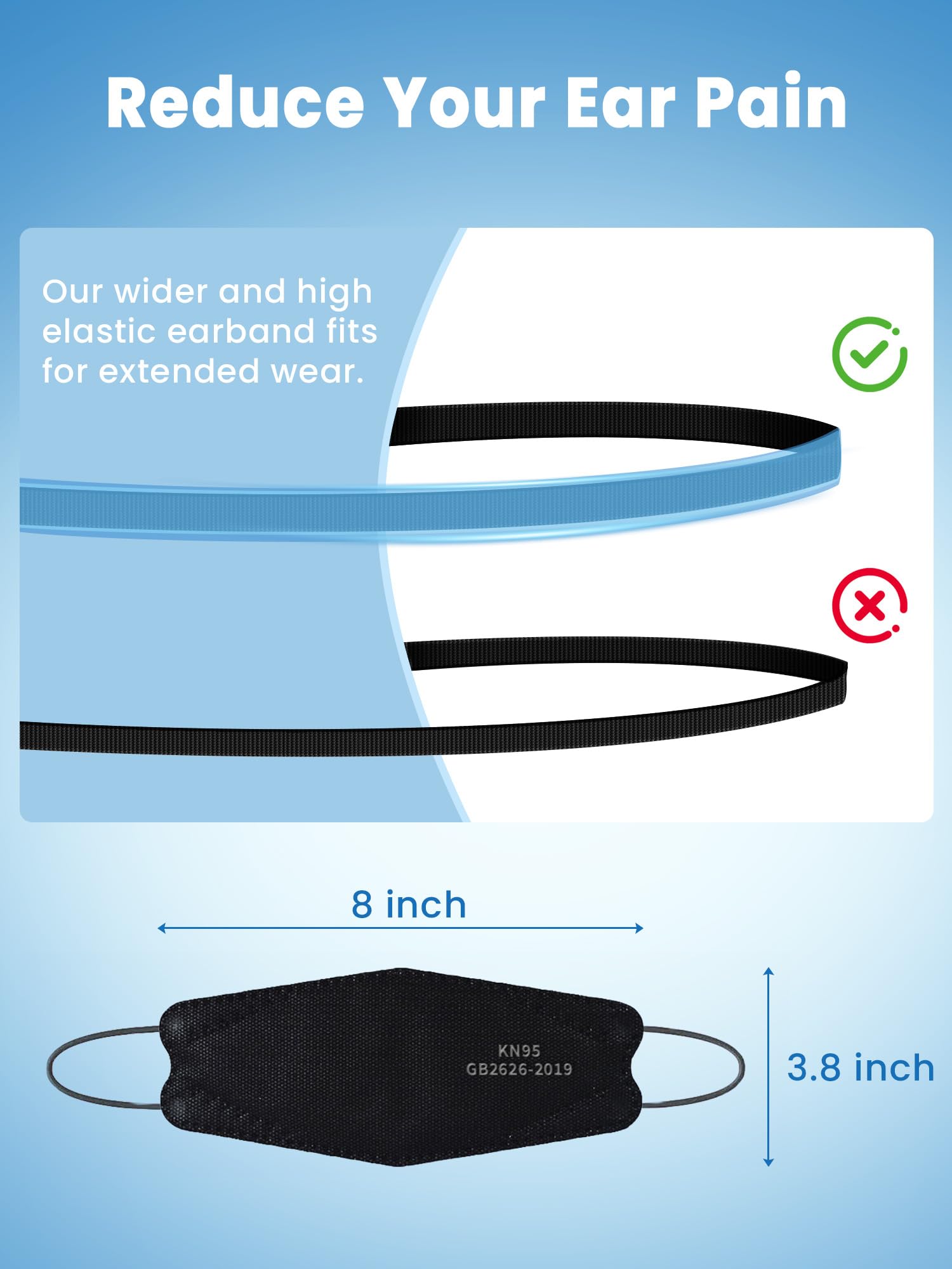 Borje KN95 Face Masks for Adults 50 Pack,5-Ply Black Disposable Face Mask Against PM 2.5 Smoke & Dust, Filtration Efficiency 95%