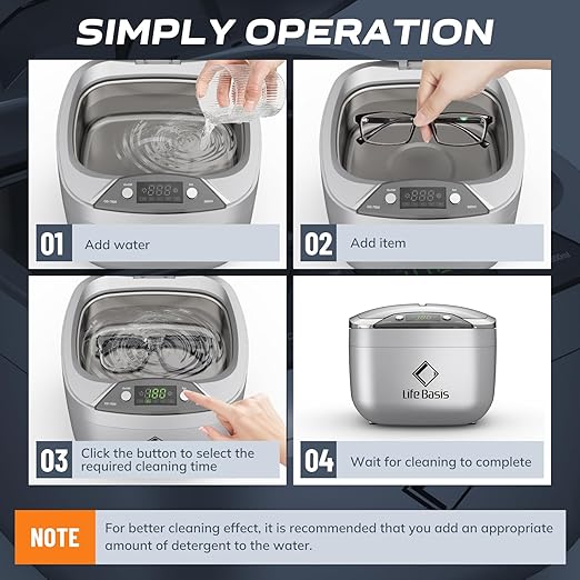 LifeBasis 28oz Professional Ultrasonic Cleaner, 42kHz Jewelry Cleaner