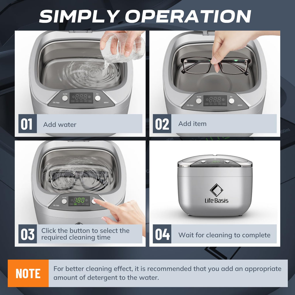LifeBasis 28oz Professional Ultrasonic Cleaner, 42kHz Jewelry Cleaner