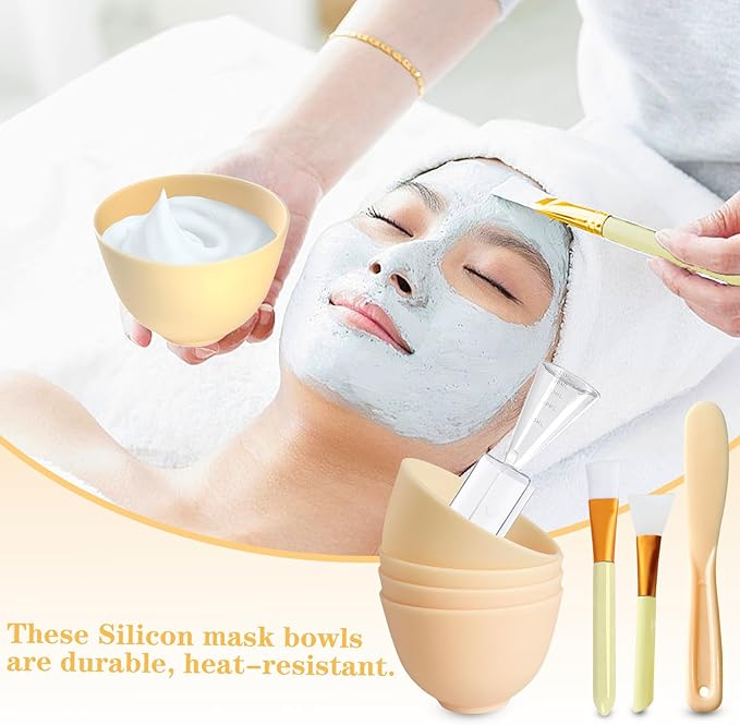 Silicone Face Mask Mixing Bowls - Microwave & Freezer Safe, Non-Stick Esthetician Bowls (Yellow)
