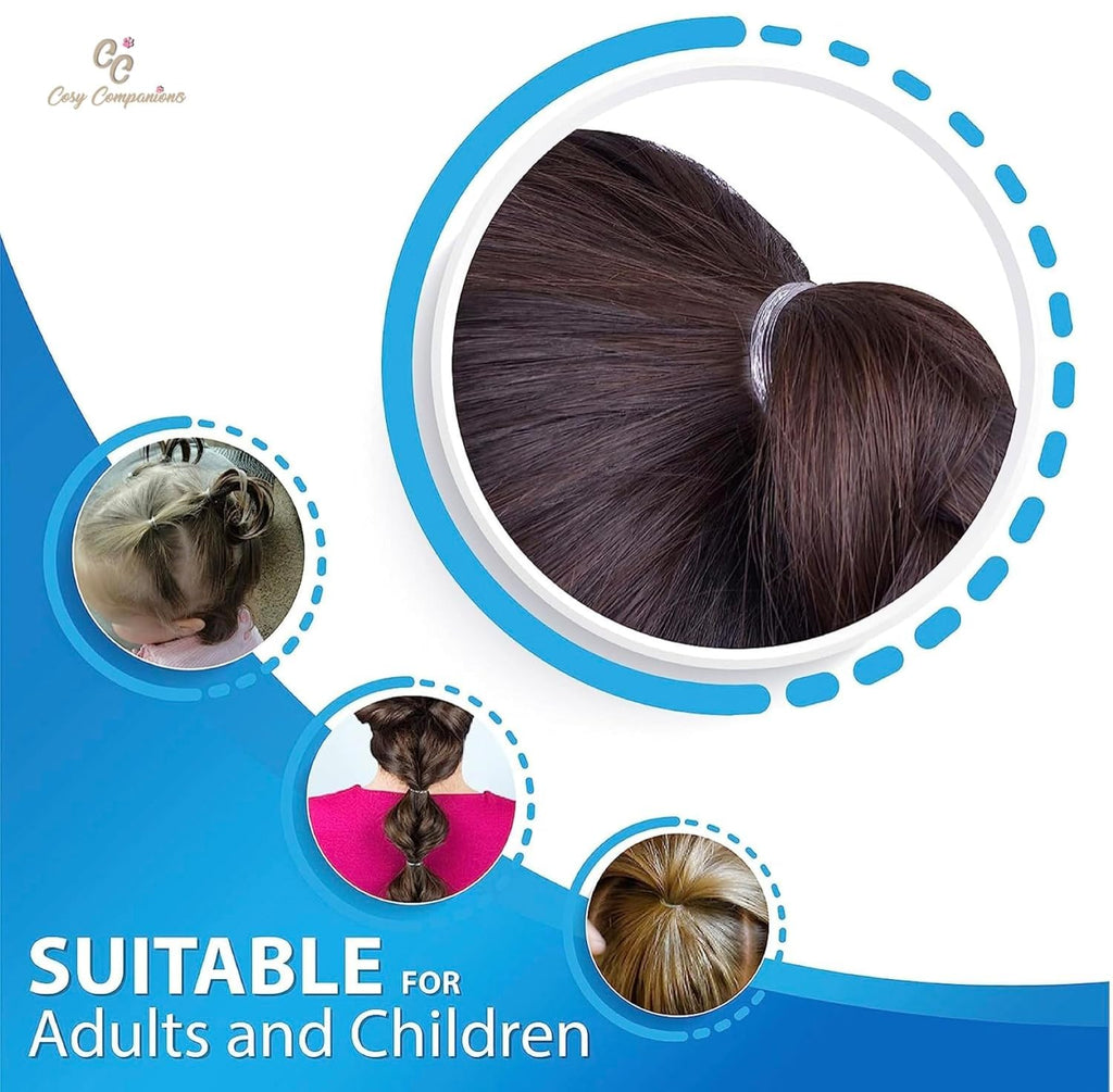 Cosy Companions 100x Clear Hair Elastics, Clear Rubber Bands For Hair Ties For Thin Hair, Mini, Plastic