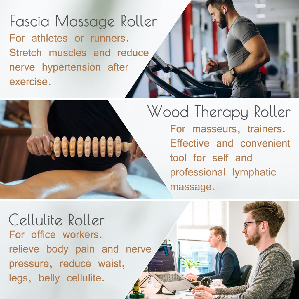 Wooden Massage Roller for Body Shaping, Wood Therapy Roller with 9 Rotating Rollers, Anti-Cellulite Body Sculpting Massage Tool for Muscle Relaxation