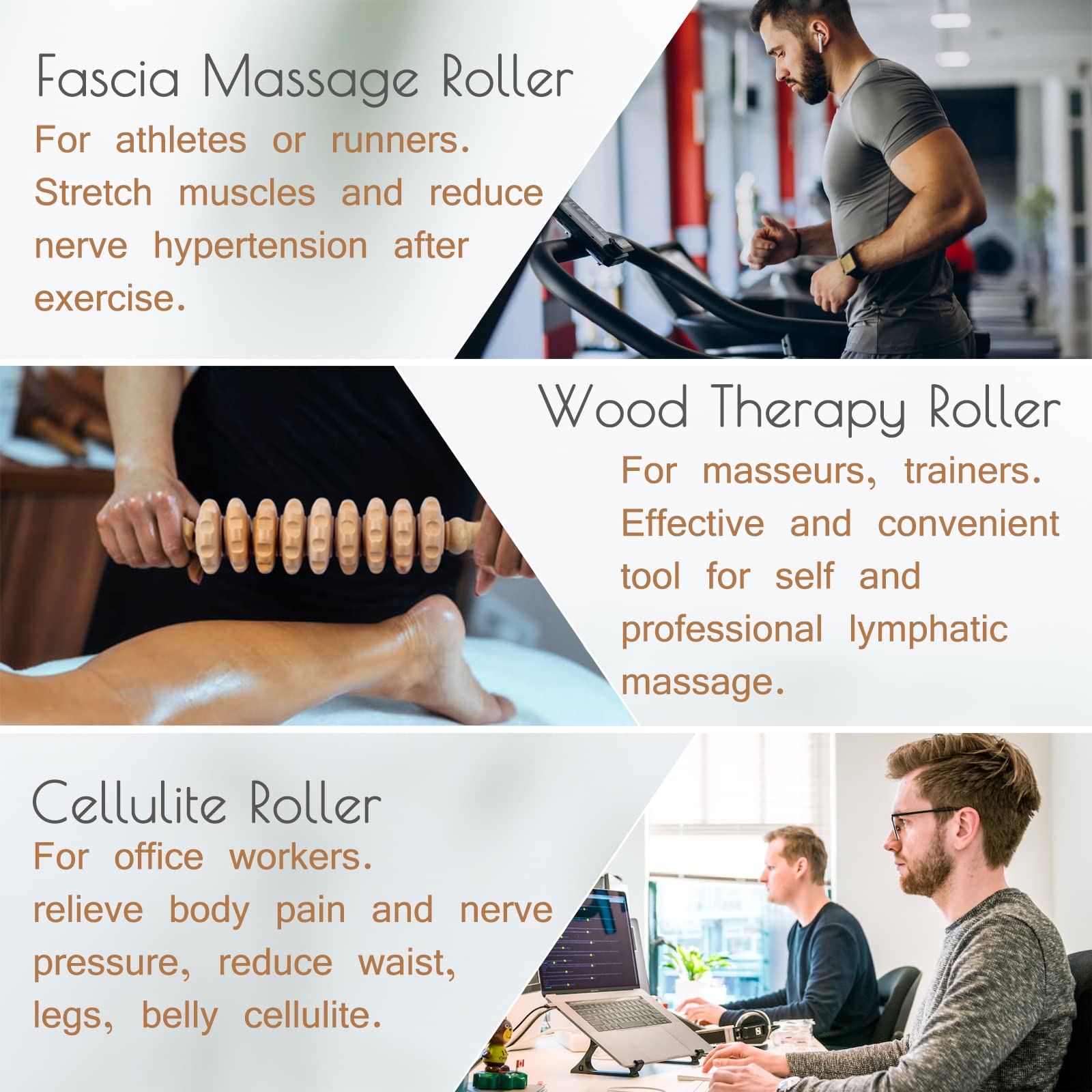 Wooden Massage Roller for Body Shaping, Wood Therapy Roller with 9 Rotating Rollers, Anti-Cellulite Body Sculpting Massage Tool for Muscle Relaxation