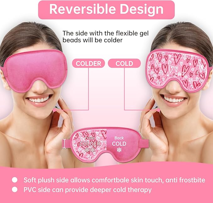 SEIWEHIDO Cooling Eye Mask Cold Eye Compress Mask for Puffy Eyes, Reusable Eye Ice Pack Gel Ice Eye Mask for Tired Eyes, Eyes Surgery, Migraines, Stress Relief, Itchy Eyes, Skin Care, Eye Spa 2PCS