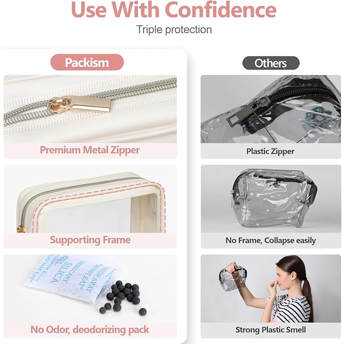 PACKISM Clear Makeup Bag - 1 Medium 1 Shell Bag TSA Approved Toiletry Bag