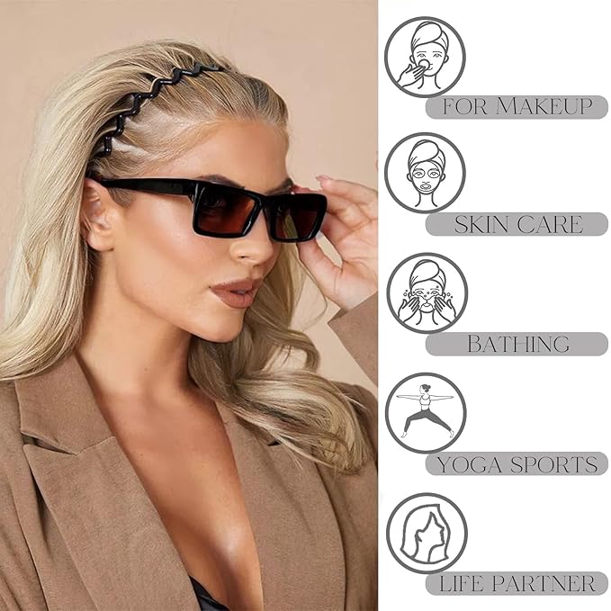 Supgoodom 6 PCS Zig Zag Headbands Plastic Wavy Hair Head Band Comb with Teeth Hoop Accessories for Women Men Girls, Classic Black&Retro Leopard