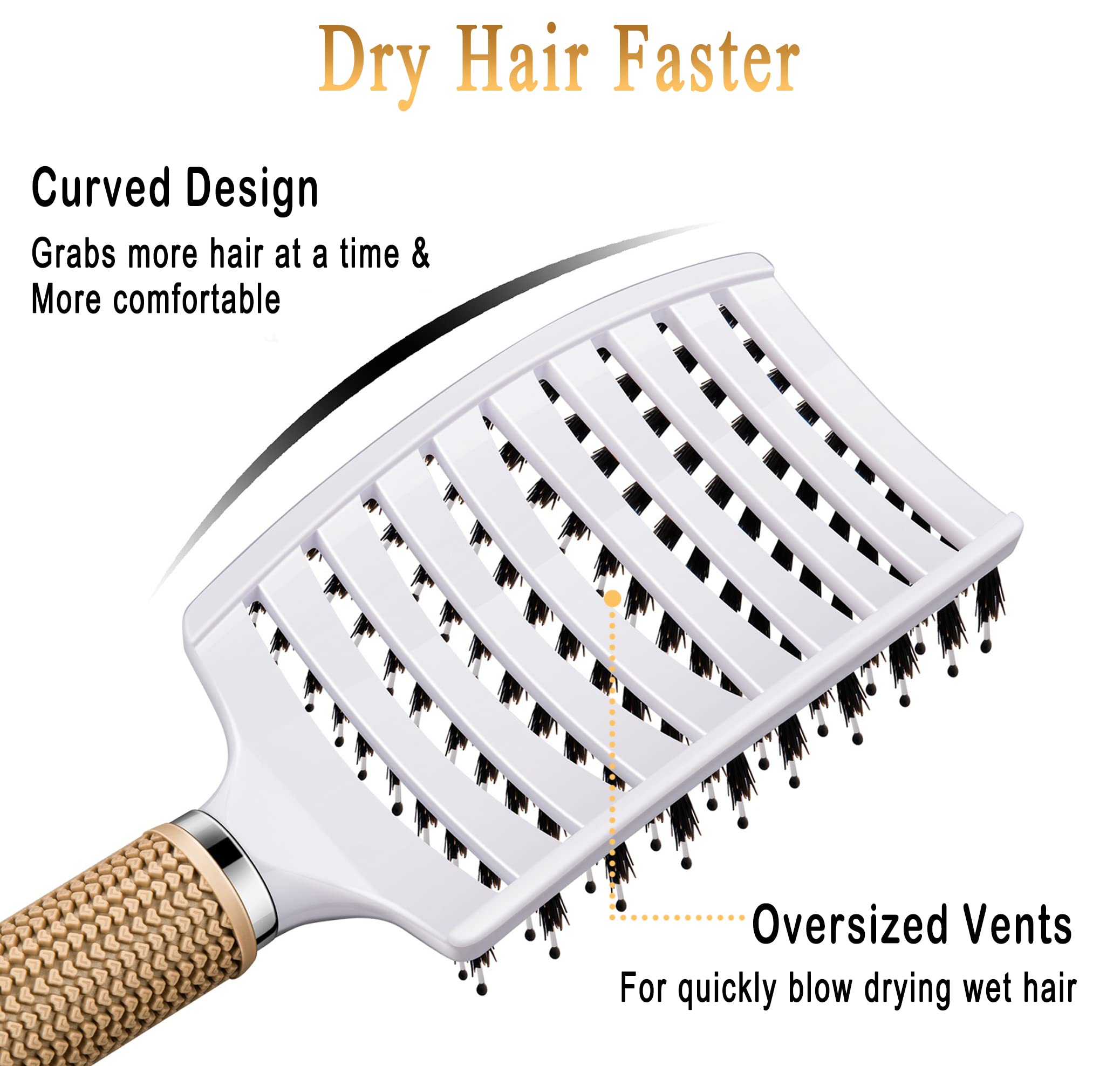 Detangling Brush Boar Bristles Set KTKUDY Hair Brush Curved and Vented Detangler Brush for Women Men Kids Wet and Dry Hair (Red&White)