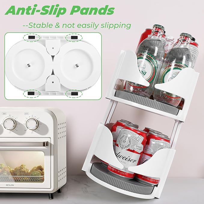 Lazy Susan for Refrigerator Turntable Organizer Combinable Lazy Susan for Cabinet and Storage, Fridge, Kitchen, Pantry, Table Bathroom Double Turntable 360° Rotation Shelves 【1Pack】