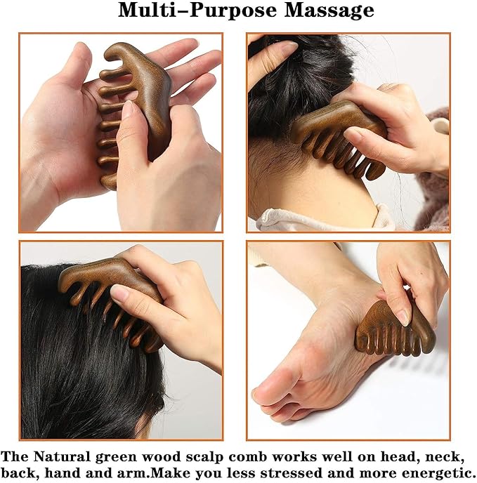 OULIGET Massage Wooden Comb,Wood Wide Tooth Hair Comb, Scraping Scalp Massage,Handheld No Static Head Tool for Scalp Massage, Detangling, and Daily Care,1 Pieces.