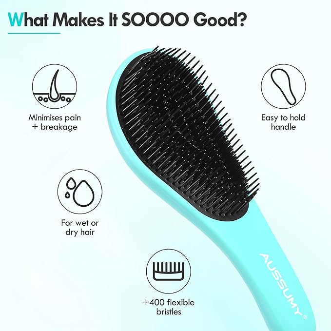 Aussumy 2 Pack Detangling Hair Brush - Detangler Hairbrush with Ultra Soft Bristles for Effortless Tangle Removal - For Dry Wet Damaged Curly Hair for Men Women Girls Boys Kids - Black & Green