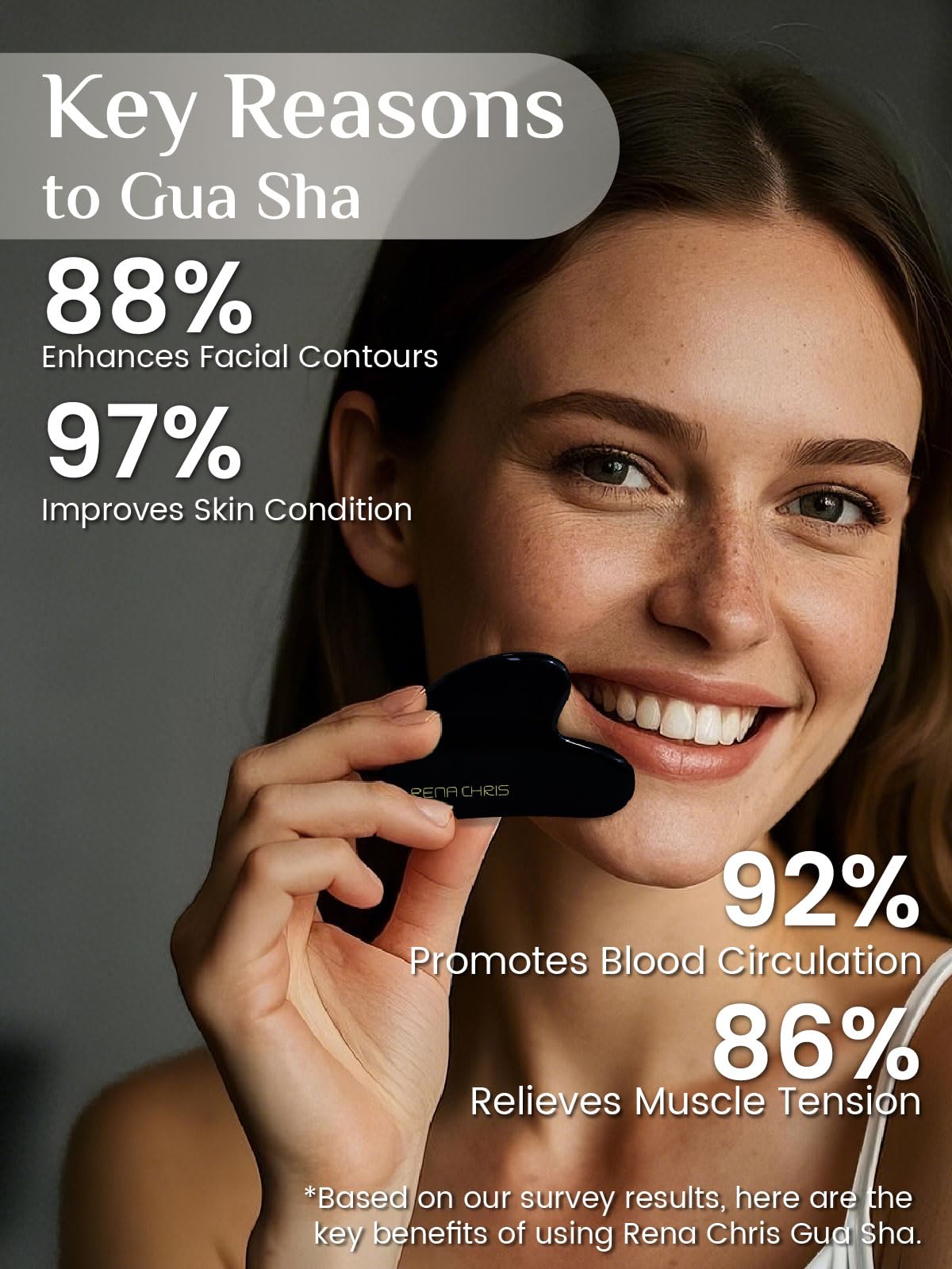 Rena Chris Gua Sha Facial Tools: Natural Obsidian Guasha Tool for Face Acupuncture Therapy, Facial Massager for Jawline Sculpting and Puffiness Reducing (Black)