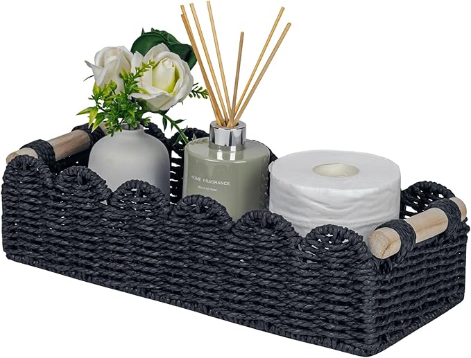 CubesLand Scalloped Toilet Paper Storage Basket W/Handle for Home Decor