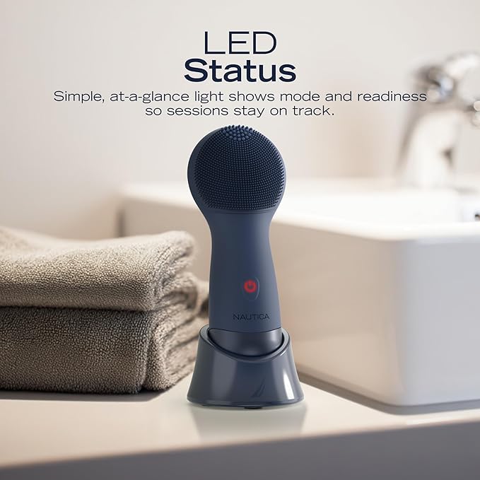 Nautica PC130 Sonic Facial Cleansing Brush Made with Ultra Hygienic Soft Silicone, Waterproof and Rechargeable Face Scrub Brush for Men & Women - (Navy)