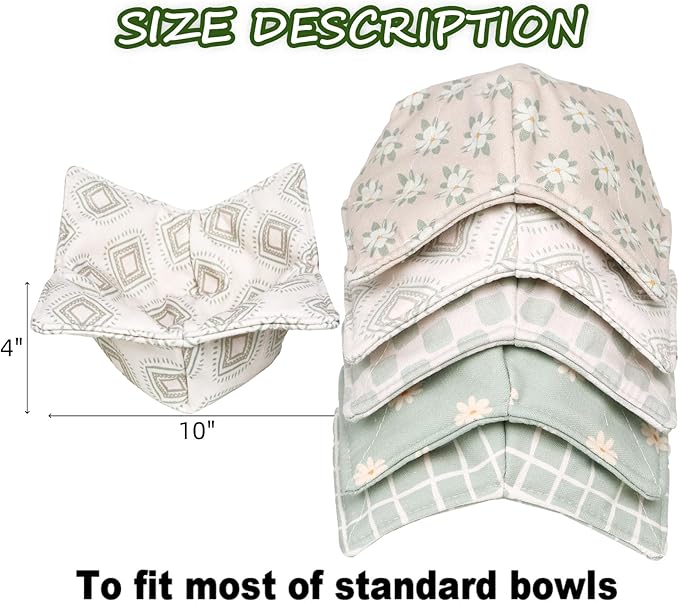 ROGITU Cotton Microwavable Bowl Cozy, Microwave-Safe Hot Bowl Holders, Soup bowl Cozy Hot Pads (Light Green)