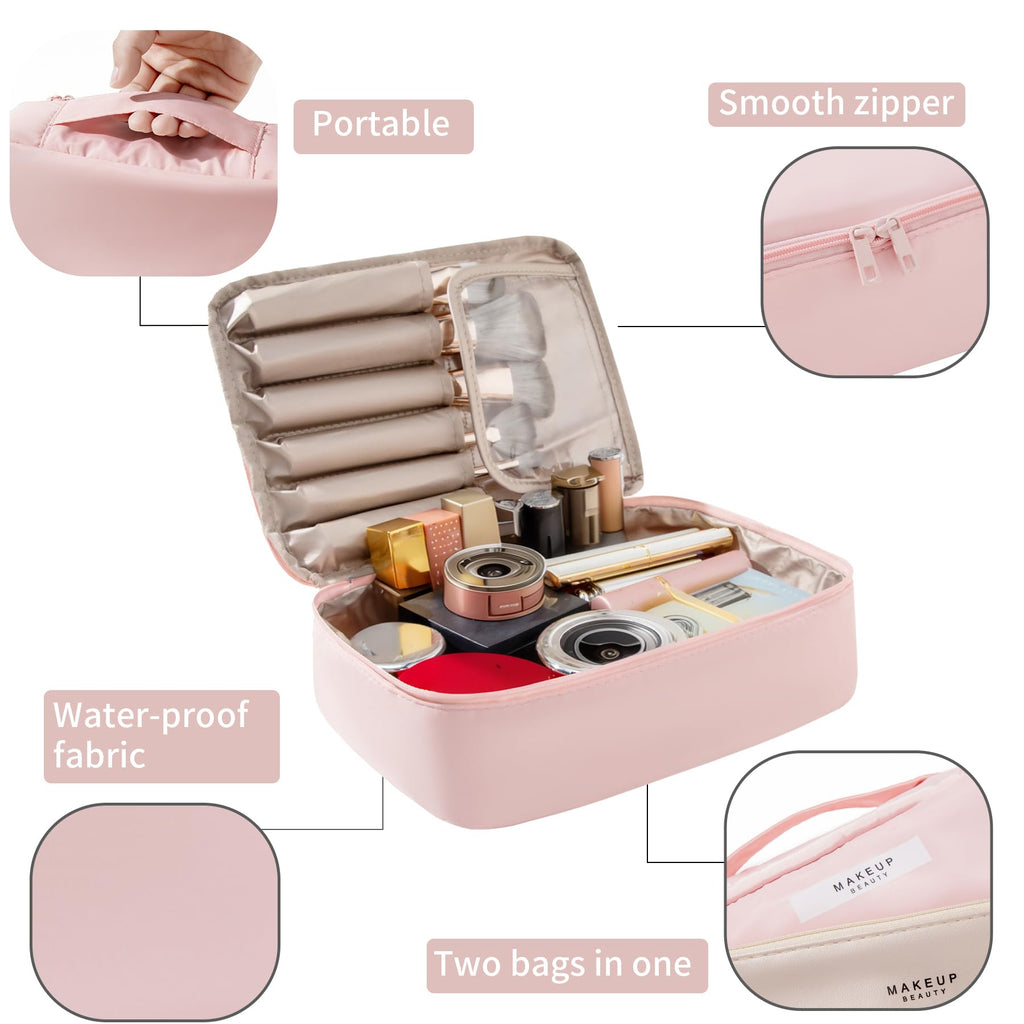 Queboom Travel Makeup Bag Cosmetic Bag Makeup Bag Toiletry bag for women and men(Pink)