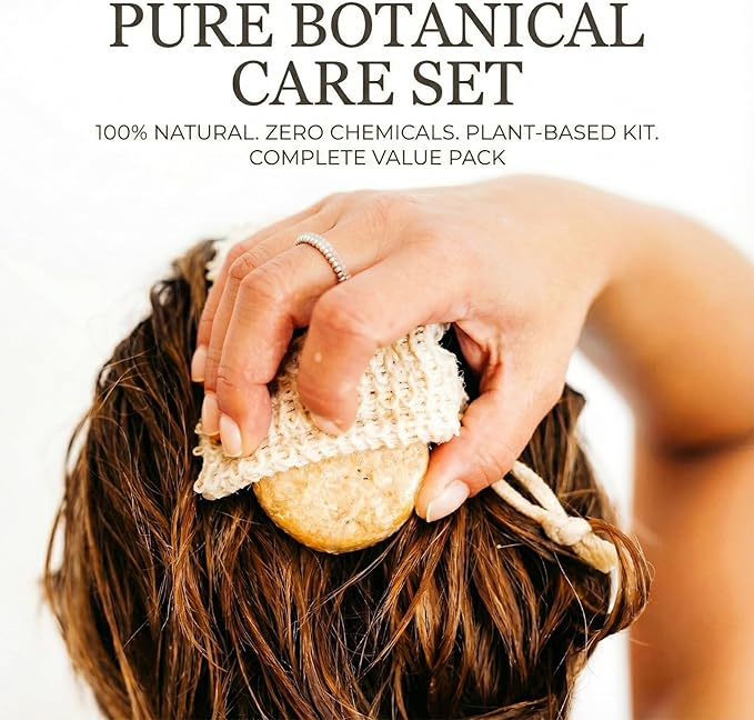 Natural Loofah Back Scrubber for Shower, Back Loofah for Women and Men, Exfoliating Loofah Sponge with Soap Bag, 3-pcs