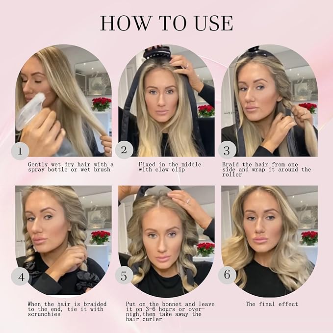 Hroevc No Heat Overnight Curls with Double Layer Satin Bonnet - Soft Hair Curlers to Sleep In, heatless Curling Rods Set + Silk Bonnet for Women & Girls Long Hair, Heatless Waves & Volume (Black)