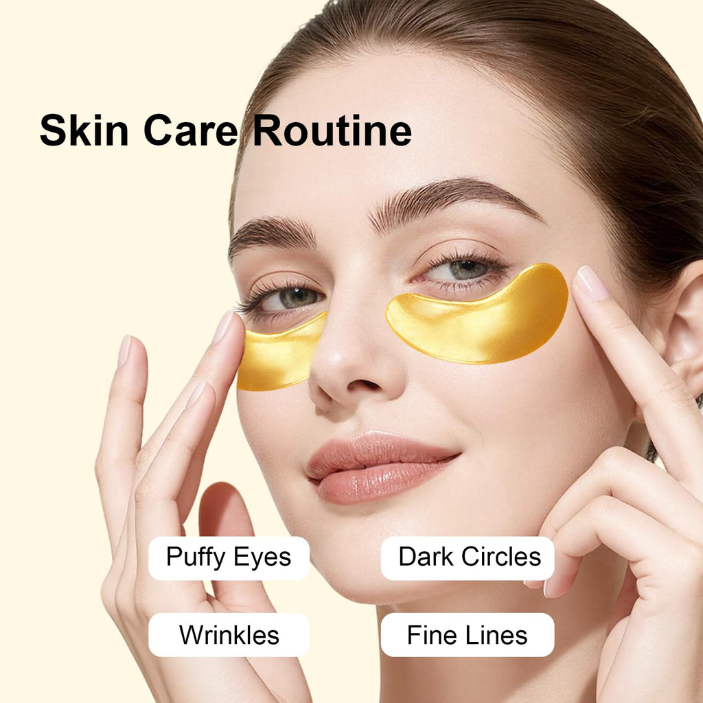 Permotary 30 Pairs Crystal Collagen Under Eye Mask, Gold Gel Collagen Eye Pad For Moisturizing, Reducing Dark Circles & Puffy Eyes (Gold)