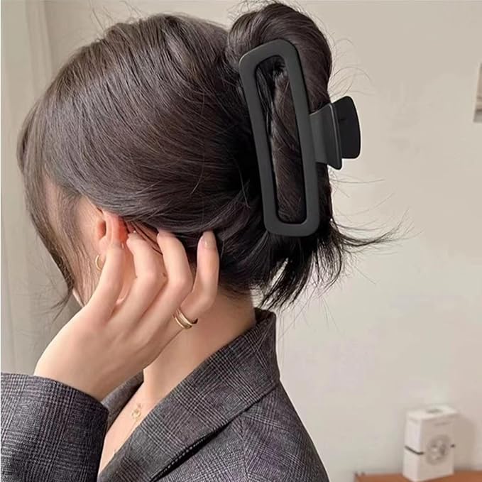 Nalodu Hair Claw Clips 5 Inch Unbreakable Black XL Large Square Rectangle Clip Clamp for Thick Curly Long Hair Women - 2 Pack