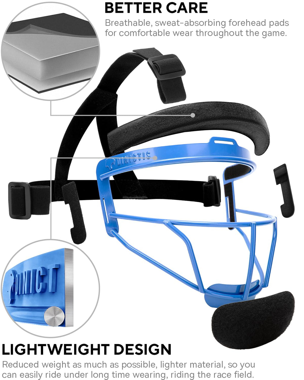 Dinictis Softball Face Mask, Lightweight, Comfortable, with Wide Field Vision, Durable and Safe Face Guards, Premium Protective Softball Fielder's Mask-Blue-Child(S)