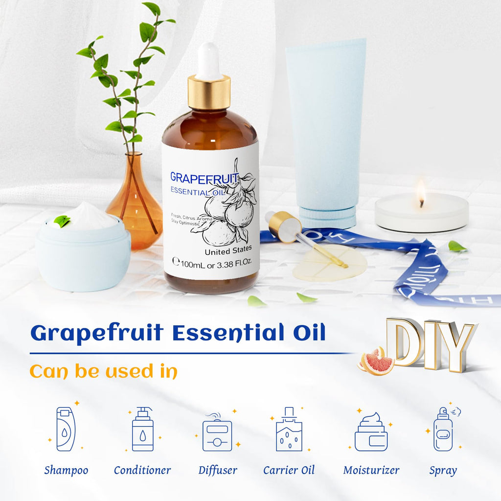HIQILI Grapefruit Essential Oil for Skin Care, DIY, Diffuser & Aromatherapy