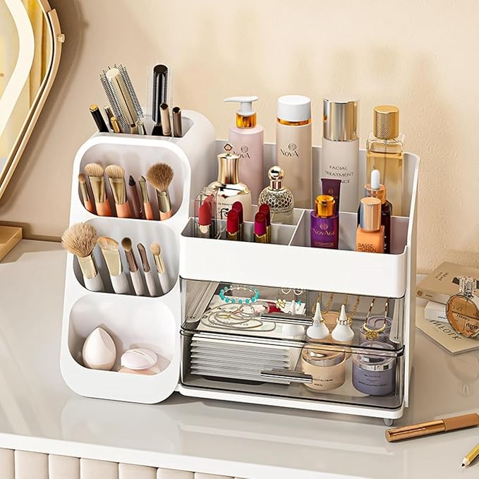 Booklov Large Makeup Organizer for Vanity Countertop, White